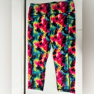 Constantly Varied Gear Neon Tie-Dye Capri Leggings - Pink, Yellow, Blue, Black